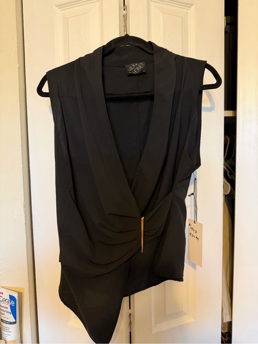 Milk and Honey Black Draped V-Neck Sleeveless Top